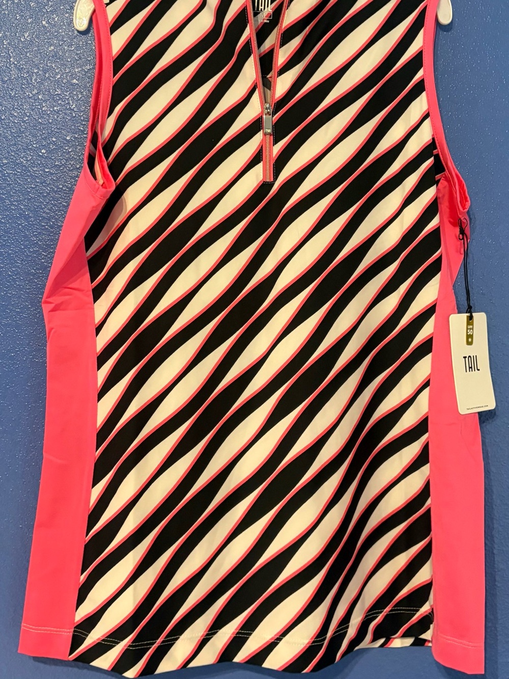 TAIL Pink Black White Diagonal Stripe Sleeveless Golf Tank